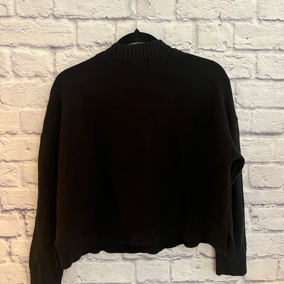 Quince Womens 100% Organic Cotton Cropped Cardigan Black Sleeved Top M - Picture 6 of 7